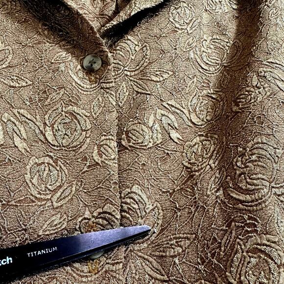 VTG Mark Reed Top Blouse Plus 18W 80s Jacquard Gold Tone‎ Rose Buttoned Women's - Picture 11 of 12